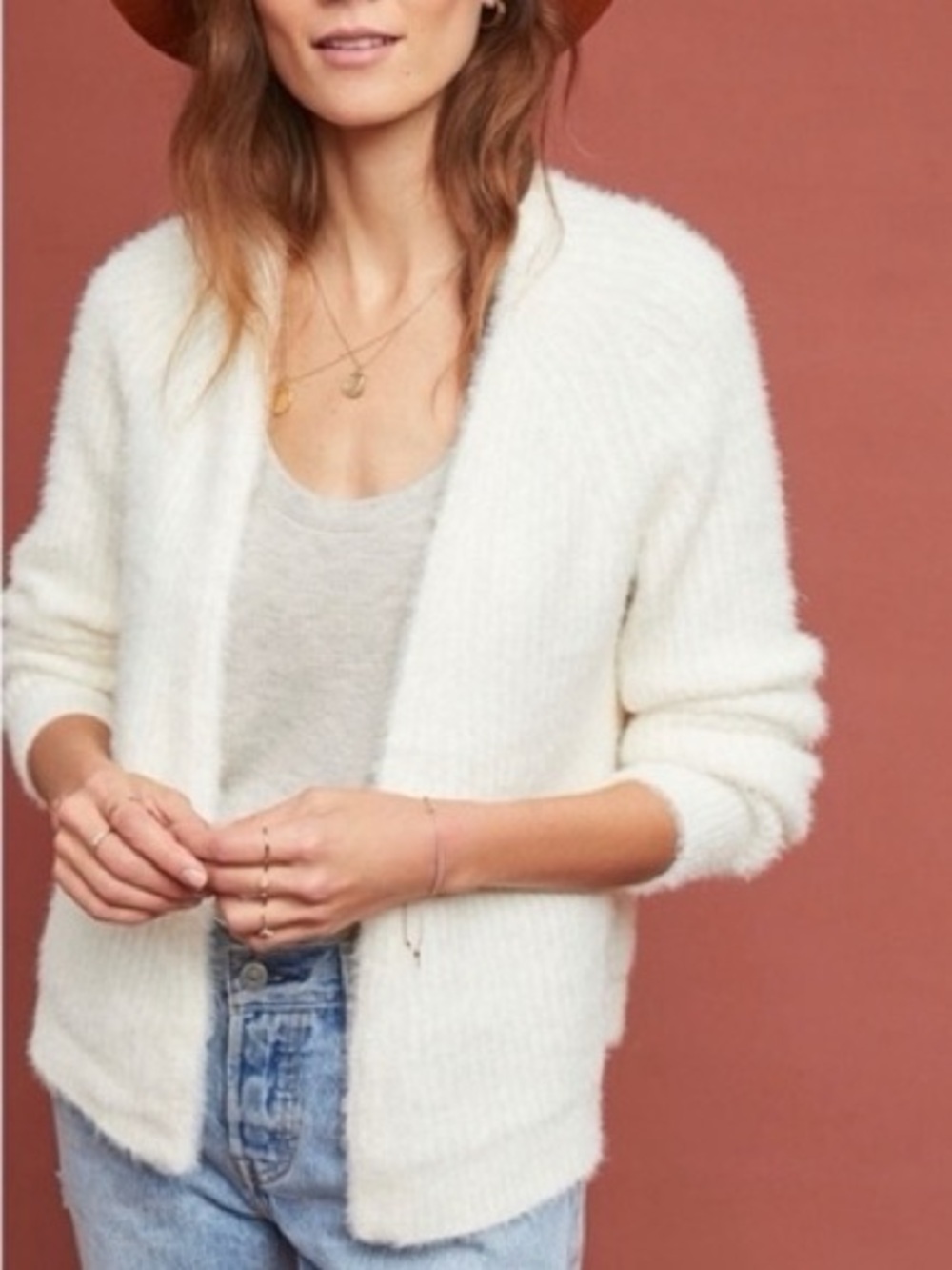 Sleeping On Snow Anthropologie White Fluffy Northbound Eyelash Cardigan Sweater